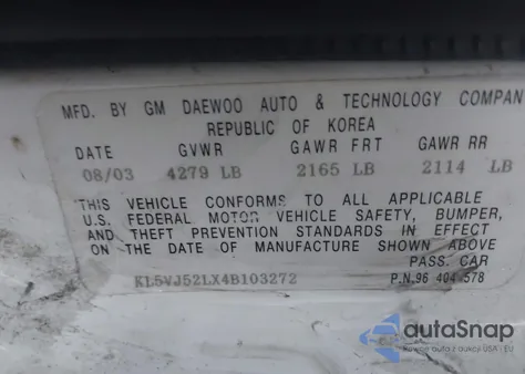 2004 Suzuki Verona Lx/S from USA, damaged, VIN KL5VJ52LX4B103272